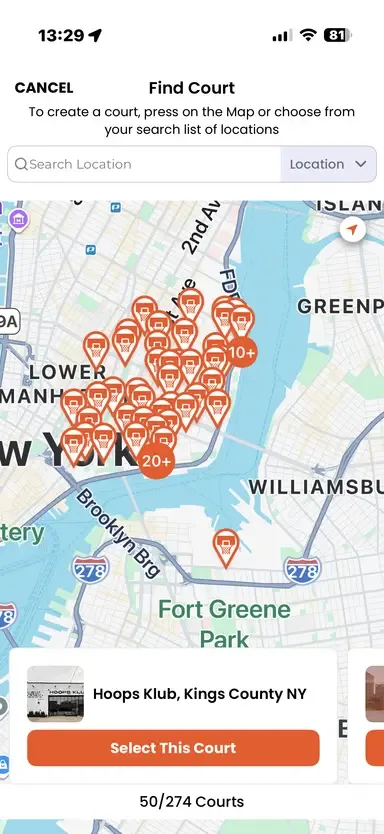 WOOOBA app, find a court